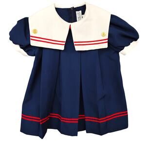 Vintage Wonderland Fashions Nautical Baby Dress Size 4T Blue and White Zippered
